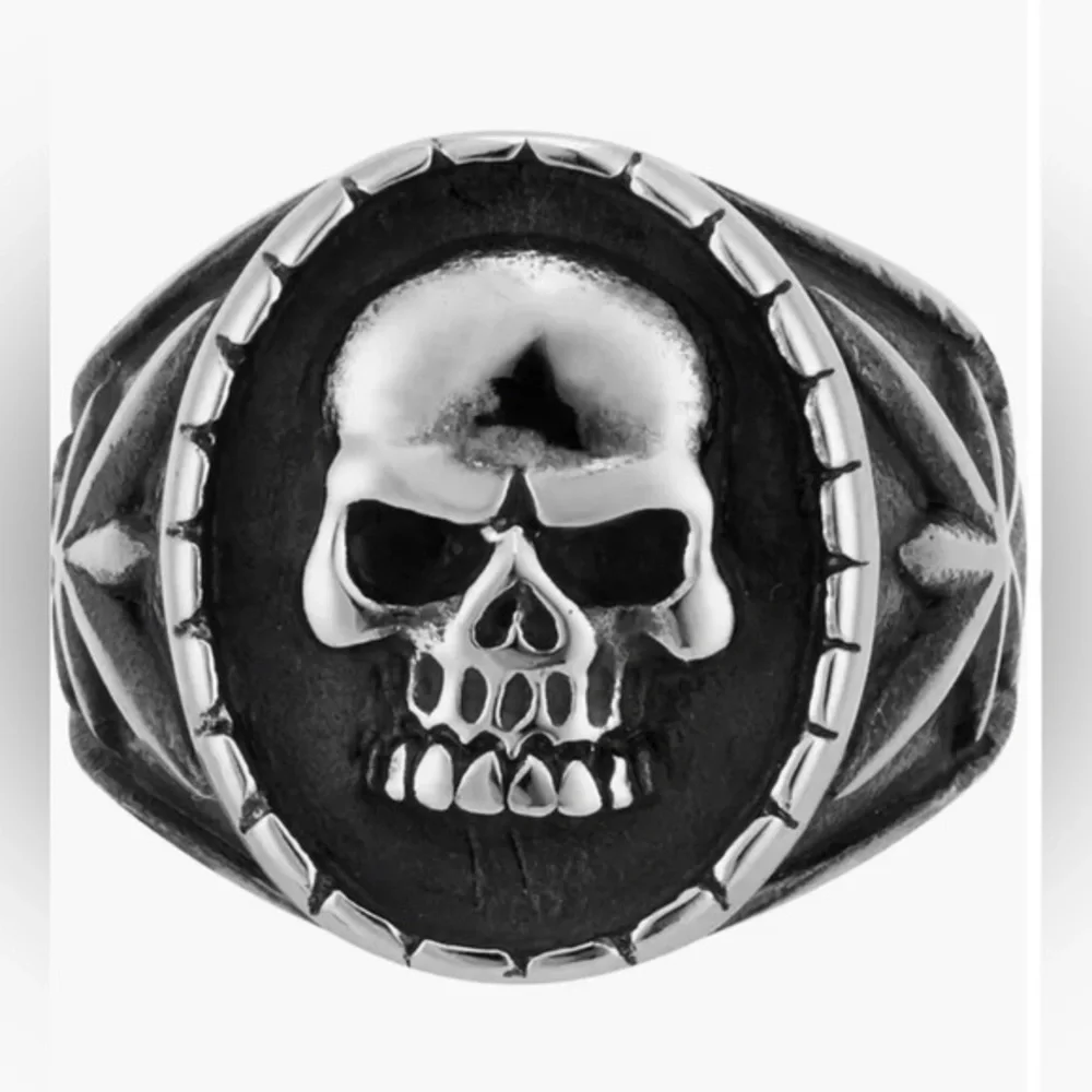 Ed Hardy Men's Skull Head silver‎ gunmetal Statement Ring size 11 NEW in box